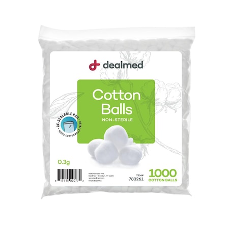 Dealmed Cotton Balls, N/S, Med. 1000/Bag, 4/Cs, 4000PK 783261